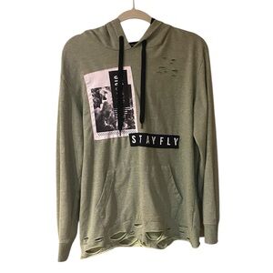 Five By Five Green Distressed Cotton Poly Hoodie Sweatshirt Size M Unisex